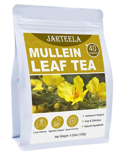 Jarteela - Mullein Leaf Tea Bags - 3g/Bag X 40 - Premium Compressed Dried Mullein Herbs For Easily Extracting & Great Flavor - Non-GMO - Caffeine-free