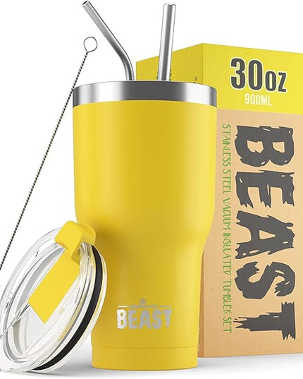 Beast 30 oz Tumbler Stainless Steel Vacuum Insulated Coffee Ice Cup Double Wall Travel Flask (Lemon)