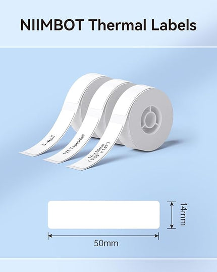 NIIMBOT Label Maker Tape for D11/D110/D101 Label Maker, 14 x 50 mm (0.55'' x 1.97''), 3Rolls for Home Office Labeling Tape Replacement, White