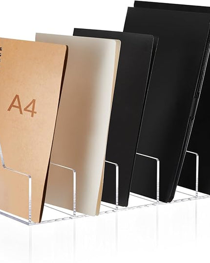 Suzile Clear Acrylic Magazine File Holder with Vertical Compartments Desk Organizer Book Rack for Desk Sorter Paper Folder Office Accessories (Groovy,15.75 x 9.45 x 8.86 Inch)
