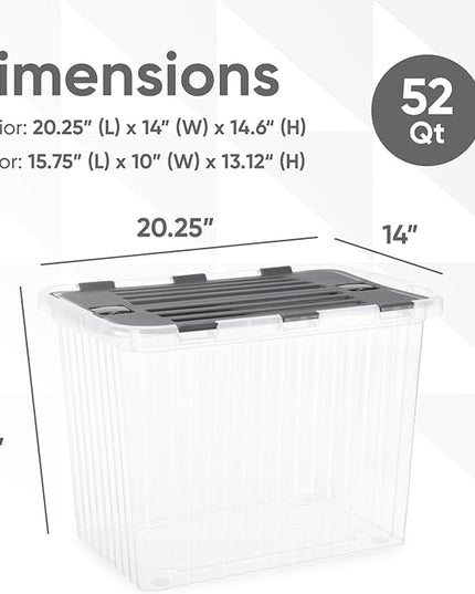 Superio Storage Bins with Lids- Clear Boxes for Organizing, Stackable Plastic Containers- BPA Free, Non-Toxic, Odor Free, Organizer for Home, Office, Dorm, 53 Quart (6 Pack, 20.25"x14"x14.6")
