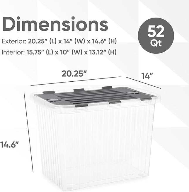 Superio Storage Bins with Lids- Clear Boxes for Organizing, Stackable Plastic Containers- BPA Free, Non-Toxic, Odor Free, Organizer for Home, Office, Dorm, 53 Quart (6 Pack, 20.25"x14"x14.6")