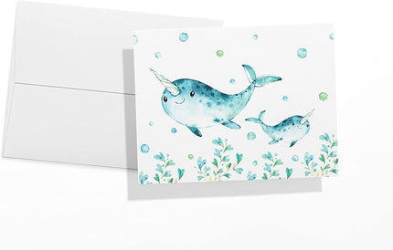 Twigs Paper - Assorted Ocean Animals Greeting Cards - Stationery Cards with Envelopes - Thank You Card - Blank Note Cards - Greeting Cards for All Occasions - Made in USA (5.5 x 4.25, Set of 12)