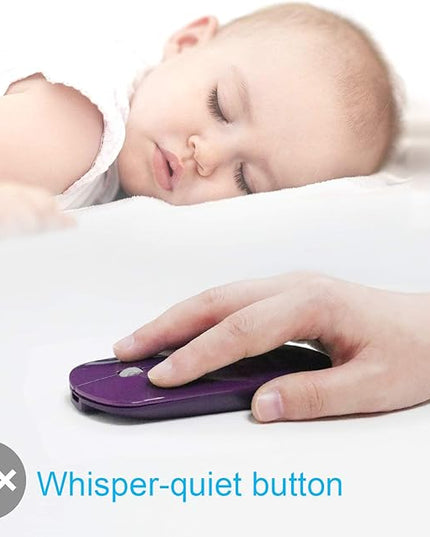FENIFOX Bluetooth Mouse Slim, Whisper-Quiet Mini Flat Portable Mobile Mice Rechargeable Compatible with Laptop,PC,Android Windows Tablet - Deep Purple
