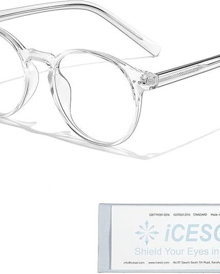 Icesor Round Blue Light Blocking Glasses Lightweight Chic Frame Anti Eye Strain Protection Computer Gaming for Women and Men