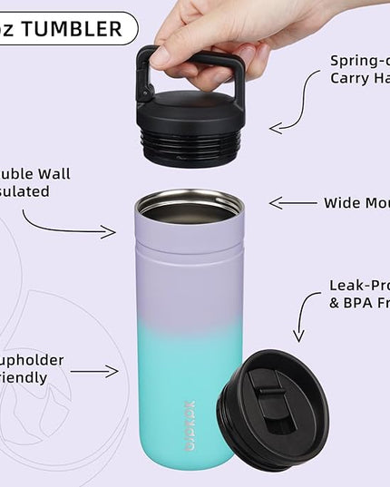 BJPKPK Insulated Water Bottle with 2 Lids,20 oz Double Wall Stainless Steel Vacuum Tumbler Travel Coffee Mug,Wide Mouth Thermal Cup,Lavender Green