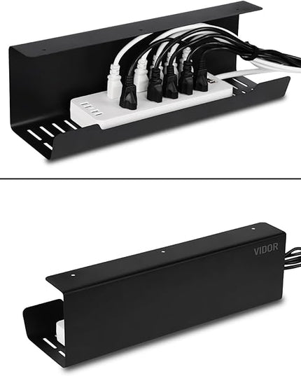 VIDOR Under Desk Cable Management Tray 2-Pack, 17" Cord Organizer, No Drill Alloy Steel, Perfect for Standing Desk and Office Home Wire Management