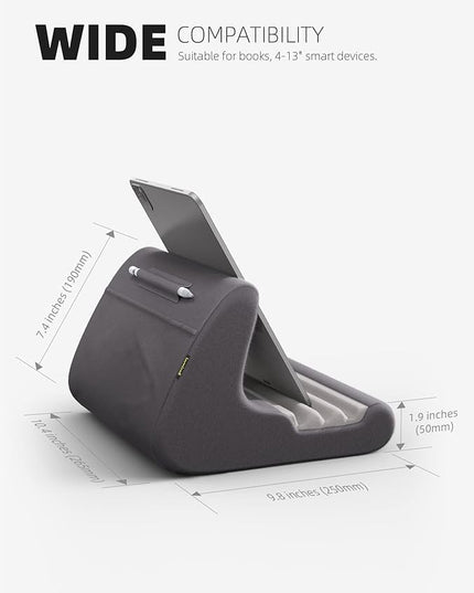 Lamicall Tablet Stand Pillow Holder - Tablet Pillow Soft Pad for Bed, Lap Phone Stand with Stylus Mount & Pocket, for iPad Pro 12.9, Air, Mini, Kindle, Galaxy Tab and 4-13" Devices, Dark Grey