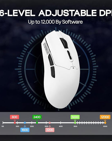 EPOMAKER Click Lite Wireless Gaming Mouse, 800 to 12,000 DPI Adjustable, PAW3311 Sensor, 500mAh, 59g, 2.4G/BT/USB-C Rechargeable Wireless Mouse with 5 Programmable Buttons for PC/Mac/Linux (White)