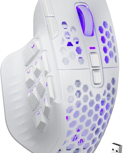 SOLAKAKA SM809 Pro Gaming Mouse with 9 Side Buttons,24000 DPI RGB Mouse for Gamer,16 Programmable Macros MMO Mouse,White