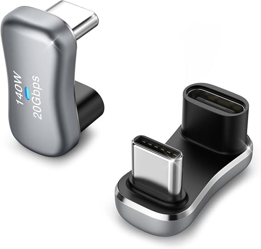 MoKo 180 Degree USB C Adapter 2 Pack, U Shape USB-C Male to USB-C Female Adapter Connector with PD 140W/20 Gbps, USB-C 180 Angle Extender Adapter for Steam Deck, Switch, Laptop, Tablet, Phone