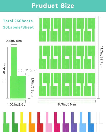 750 PCS Cable Labels, 12 Colors Waterproof Cable Tags Wire Labels for Cable Management, Self Adhesive Wire Label Printable for Laser Printer and Handwriting