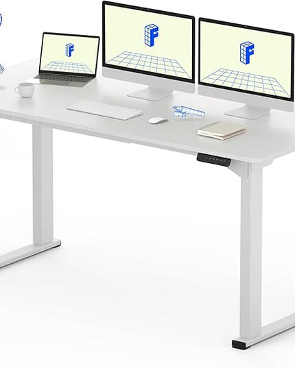FLEXISPOT 4 Legs Standing Desk 63 x 28 Inch Electric Adjustable Height Desk with Splice Board Home Office Sit Stand Up Desk, White Top + White Frame