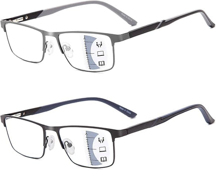 EVANLCAP 2 Pack Progressive Multifocus Reading Glasse for Men,Blue Light Blocking Computer Readers Multifocal Eyeglasses