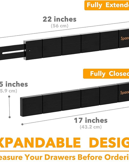 SpaceAid Bamboo Drawer Dividers with Inserts and Labels, Kitchen Adjustable Drawer Organizers, Expandable Organization for Home, Office, Dressers, 7 Dividers with 15 Inserts (17"-22" Black)