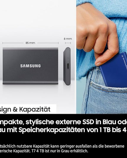 Samsung T7 Portable SSD - 1 TB - USB 3.2 Gen.2 External SSD Titanium Grey (MU-PC1T0T/WW)