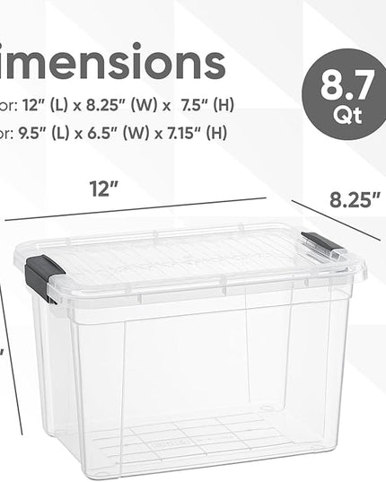 Superio Clear Storage Boxes with Lids, 8.7 Quart Plastic Container Bins for Organizing, Stackable Crates, BPA Free, Non Toxic, Odor Free, Organizers for Home, Office and Dorm, 6 Pack