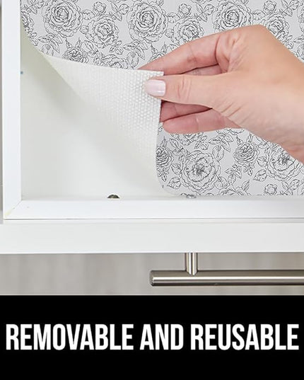 GORILLA GRIP DripGuard Shelf Liner, Non Adhesive Drawer and Kitchen Cabinet Protector, Slip Resistant BPA Free Smooth Surface Plastic Liners for Cabinets, Bathrooms, Closets, 12x240 Inch, Floral Gray