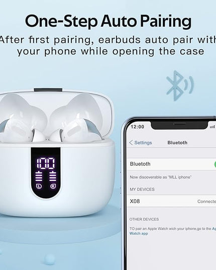 TAGRY 2 Sets X08 White and Purple Bluetooth Headphones True Wireless Earbuds 60H Playback Ear Buds with Wireless Charging Case in-Ear Earbuds with Mic