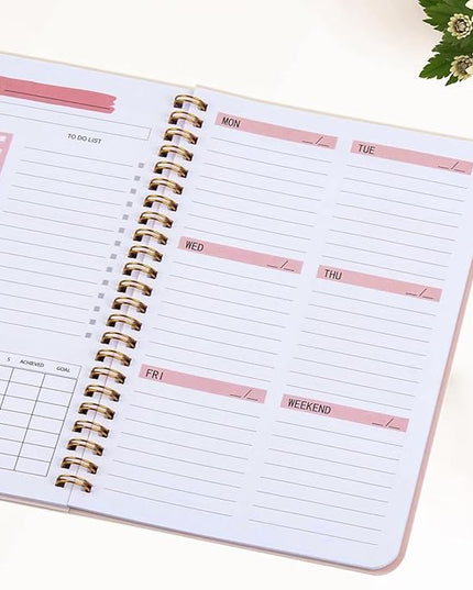 Undated Weekly Planner- Weekly Goals Notebook, A5 To Do List Planner, Habit Tracker Journal with Spiral Binding, 5.7 x 8.0 inches