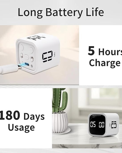 Productivity Timer Flip Gravity Sensor Cube Timer Countdown & Countup,Mute & Vibrate & Sound，5/10/30/60min & Custom Timing, Perfect for ADHD,Work,Learning,Kitchen Cooking (2 White)