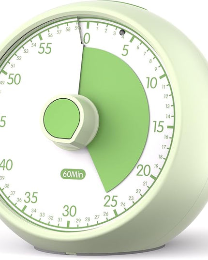 Visual Timer for Kids 60-Minute Countdown Timer with Optional Alarm, Focus Tool for ADHD & Autism, Time Management for Homework, Chores, Office, Kitchen, Teaching & Study Routines (Light Green)