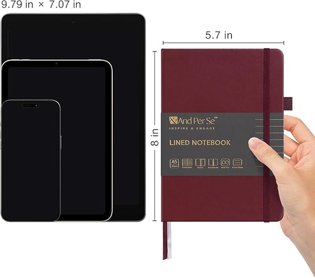 &And Per Se Lined Journal Notebook, 160 Pages, A5 5.7 x 8 inches College Ruled Thick Paper Notebook Journals for Writing, Hardcover Notebooks for Women Men Office School (1 Pack, Dark Red)