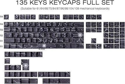 Tsungup Custom PBT Keycaps,135 Keys Shine Through Cool Modern Technology Style Theme Side Printed Keycap Set,Cherry Profile Keyboard Key caps for Cherry MX Switches Mechanical Keyboards(Black)
