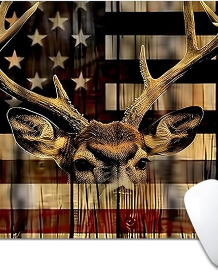 Wood Grain American Flag Hunting Deer Square Mouse pad, Texture, Waterproof, Anti Slip Rubber Base, Computer Mouse pad, Laptop Mouse pad