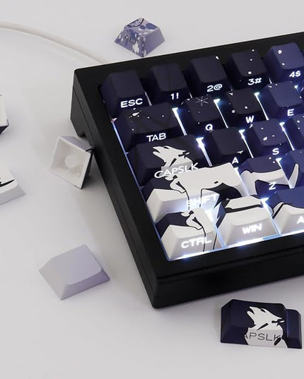 Sunzit Keycaps - Side Print Keycaps 75 Percent, Shine Through Custom Key caps, Japanese PBT Keycap Set Dye Sub, Double Shot, 131 Keys Cherry Profile Keyboard Keycap for Mechanical Keyboard, Snow Wolf