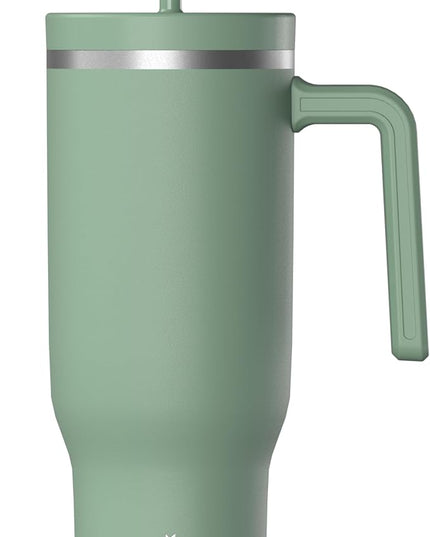 Hydrapeak Voyager 40 Oz Stainless Steel Tumbler with Handle, Insulated Water Bottle With Straw & Lid, Cupholder Friendly Reusable Travel Mug (Sage)