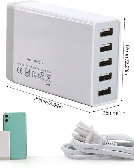 USB Wall Charger, Desktop USB Charging Station for Multiple Devices, 40W 8A, 5 Port,Travel Portable Charger for Cell Phone, Tablet