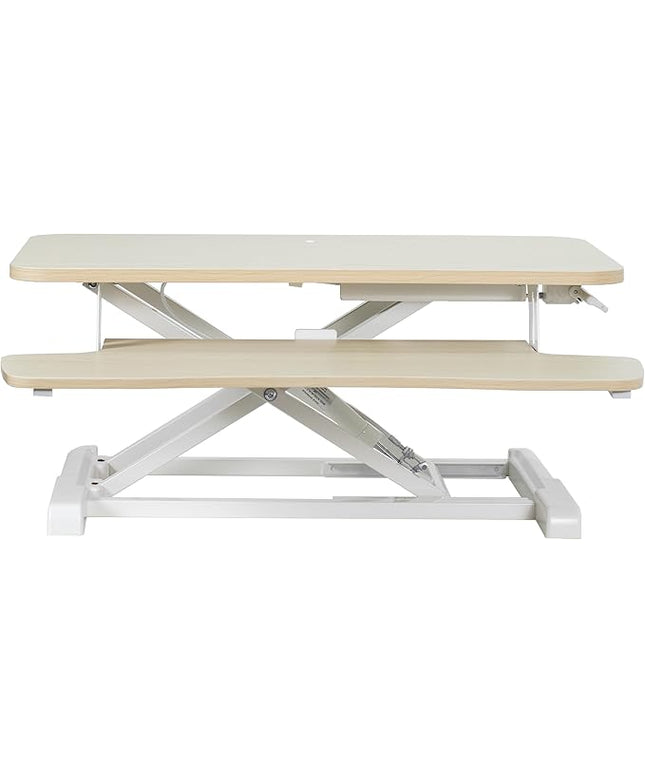 VIVO 28 inch Desk Converter, K Series, Height Adjustable Sit to Stand Riser, Dual Monitor and Laptop Workstation with Keyboard Tray, Light Wood Top, White Frame, DESK-V028KF