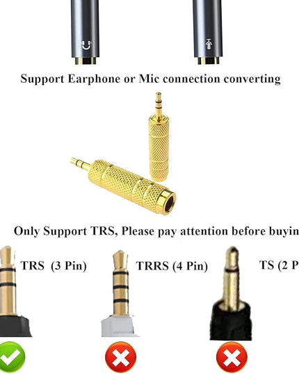 WISYIFIL 1/4 to 3.5mm Auxiliary Audio Adapter, Gold Plated, Resist Corrosion, Good Anti-Interference, Low Signal Attenuation, Durable, Male to Female Connector, 2 Pack