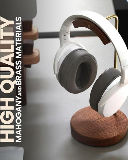 Unchained Workshop Handmade Brass and Wood headphone stand, Headset Stand for Desk, compatible with all models