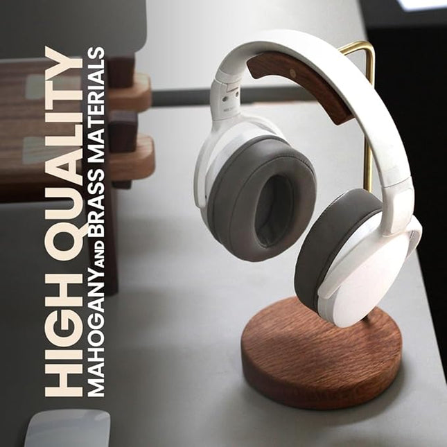 Unchained Workshop Handmade Brass and Wood headphone stand, Headset Stand for Desk, compatible with all models