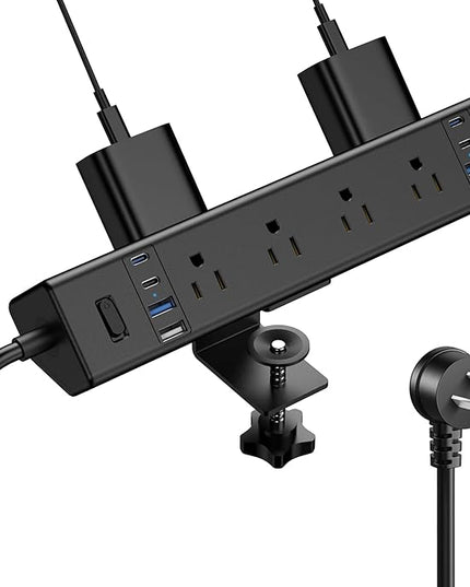 40W Fast Charging Station,Desk Clamp Power Strip 20W USB C,8 Outlets,8 USB Ports,4 USB C and 4 USB A, Office Furniture Surge Protector, 14AWG Cord, Fits 1.9" Tabletop Edge (Black, 10FT Length)