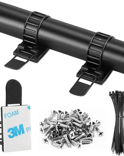 100Pcs Adhesive Cable Management Clips with 50Pcs Zip Ties, Adjustable Nylon Cable Strap Ties Wire Clips Clamps Organizer with Strong Adhesive Tape, Extra Screw & Hole - 3.55 Inch Black