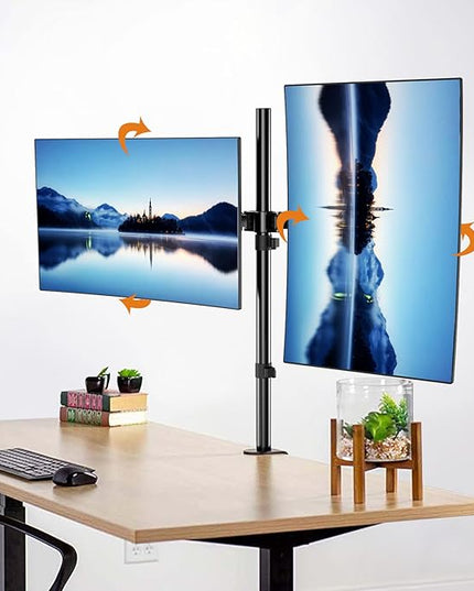 Suptek Dual Monitor Desk Mount, Adjustable Dual Monitor Arm for 2 Computer Screens up to 27 inch, Extra Tall 31.5" Pole Dual Monitor Stand for Desk, Holds up to 22 lbs(MD6842)