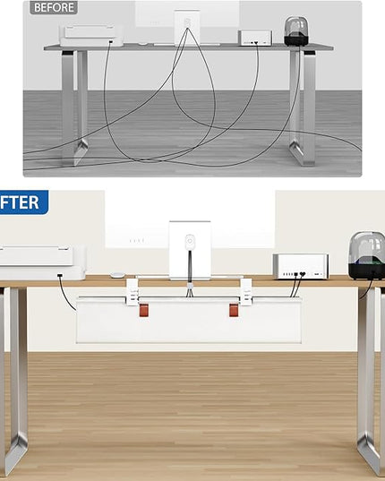 Zilink Under Desk Cable Management 30" No Drill Desk Cable Management Tray Clamp/Screw Mount Cable Tray Sturdy Waterproof Fabric Cord Organizer for Office, Home, White