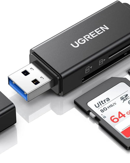 UGREEN SD Card Reader - Portable USB 3.0 Dual Slot Flash Memory Card Adapter Hub for SDXC, SDHC, MMC, RS-MMC, TF, Micro SDXC, Micro SDHC UHS-I for Mac, Windows, Linux, Chrome PC, Laptop