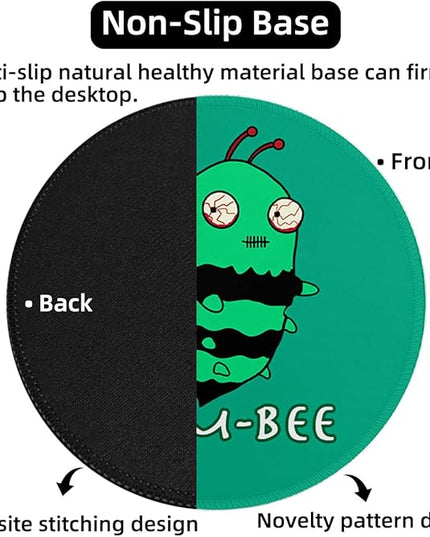 Zom Bee Round Mouse Pad 8.6 x 8.6 Inch, Cute Funny Mousepad for Laptop Gaming, Stitched Edge Non-Slip Rubber Base, Home Office Decor Desk Accessories