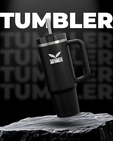 40 Oz Insulated Tumbler with Handle and Straw, Stainless Steel Coffee Travel Mug with Lid, Leak Proof Water Bottle with Accessories, Black