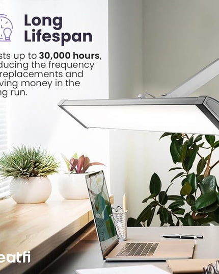 Neatfi Ultra 3,500 Lumen LED Desk Lamp, 45W, 26-Inch Wide Metal Shade, 270 SMD LEDs (Non-CCT with Clamp, Silver)