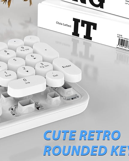 Wireless Keyboard Mouse Combo, 104 Keys Cute White Keyboard with Number Pad & Mouse for Windows, Computer, PC, Notebook, Laptop (White)