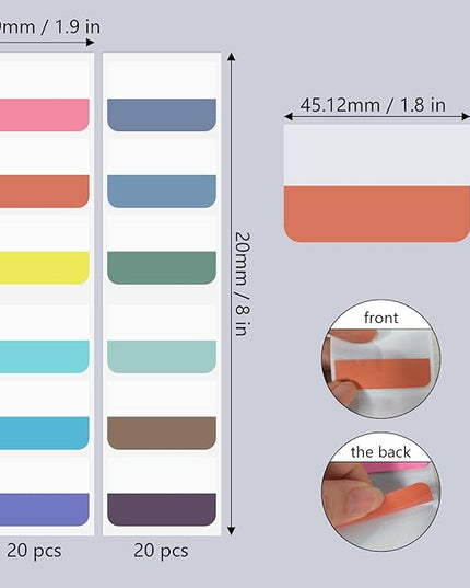 240Pcs Colored Index Tab 1.8"x1" Large Book Sticky Tabs 12 Colors Repositionable Page Tabs Flags Page Markers Labels for Notebooks, Filing, Classification