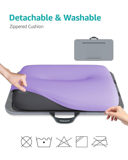 Istudyniture Lap Desk | Portable Laptop Desk & Stand – Fits Up to 17 inch – Washable Cushion, Built-in Phone Holder – for Bed, Couch, Sofa, Floor – Writing, Reading, Home Office – Large, Purple