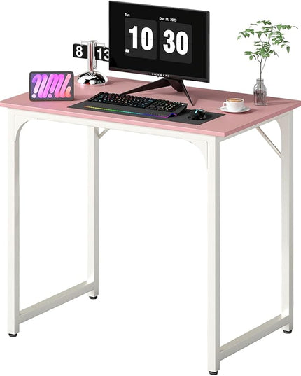 PayLessHere | 32 Inch Computer Desk | Pink | Office Desk with Metal Frame, Adjustable Feet | Water-Resistant, Scratchproof Surface | Sturdy Writing Table for Home Office or Study | Pack of 1