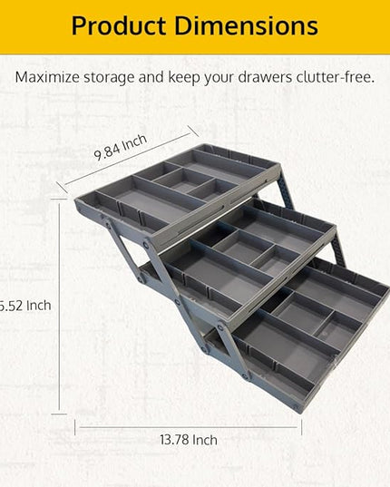 3 Tier Drawer Organizer, Multi Level Smart Drawer Organizer for Desk, Expandable Organizer for Office, Makeup, Jewelry, Kitchen, Folding Storage for Home and Office Drawers - Gray