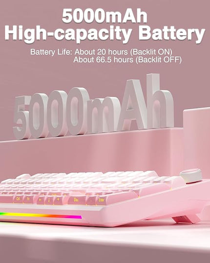 AULA S98 Pro Wireless Mechanical Keyboard with Screen & Knob,2.4GHz/USB-C/BT5.0 Hot Swappable Pink Creamy Keyboard,Pre-lubed Linear Switches,Side Printed PBT Keycaps,RGB Backlit Gaming Keyboards